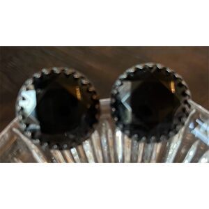 Vintage Signed Miriam Haskell Earrings ‎ Black Goth, Classy Screw Back Clip On